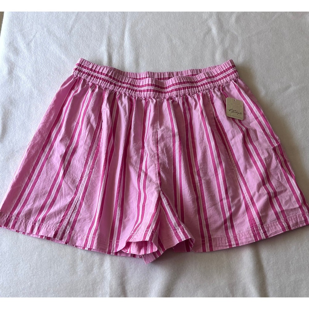 NWT Free People Pink Striped Cotton Elastic Waist Boxer Shorts Women's L